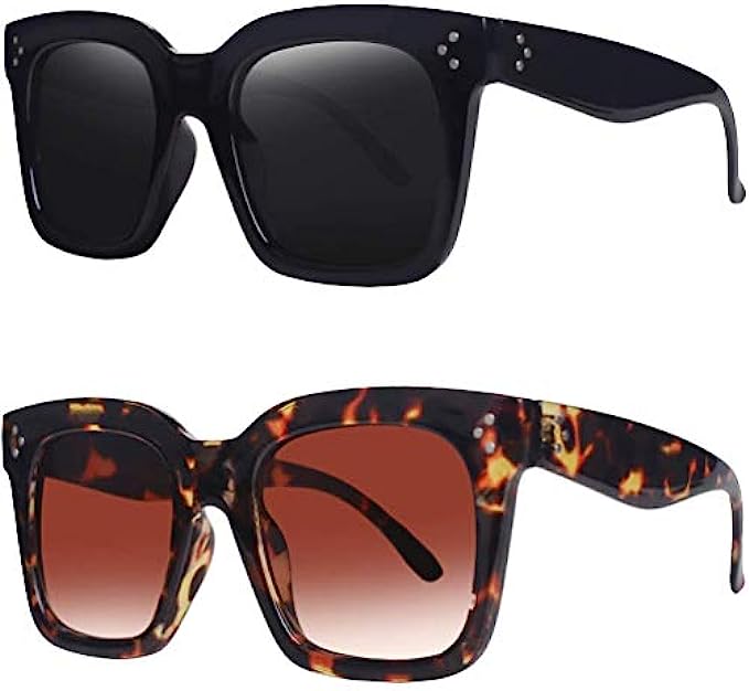 TAOTAOQI Vintage Women Oversized Sunglasses Designer Luxury Square Sun Glasses UV400 Protection Flat Lens