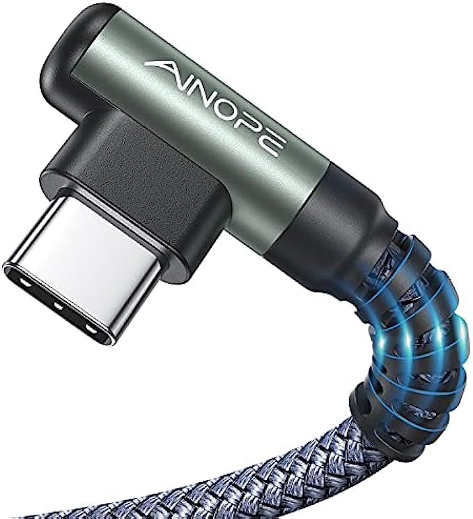 USB C Cable AINOPE [2-Pack, 6.6ft] 3.1A Type C Charger Fast Charging Cable Right Angle, Durable Nylon Braided USB C Charging Cable Compatible with Galaxy S10 S9 Plus S21, Note 10 9 LG, Type C Charger